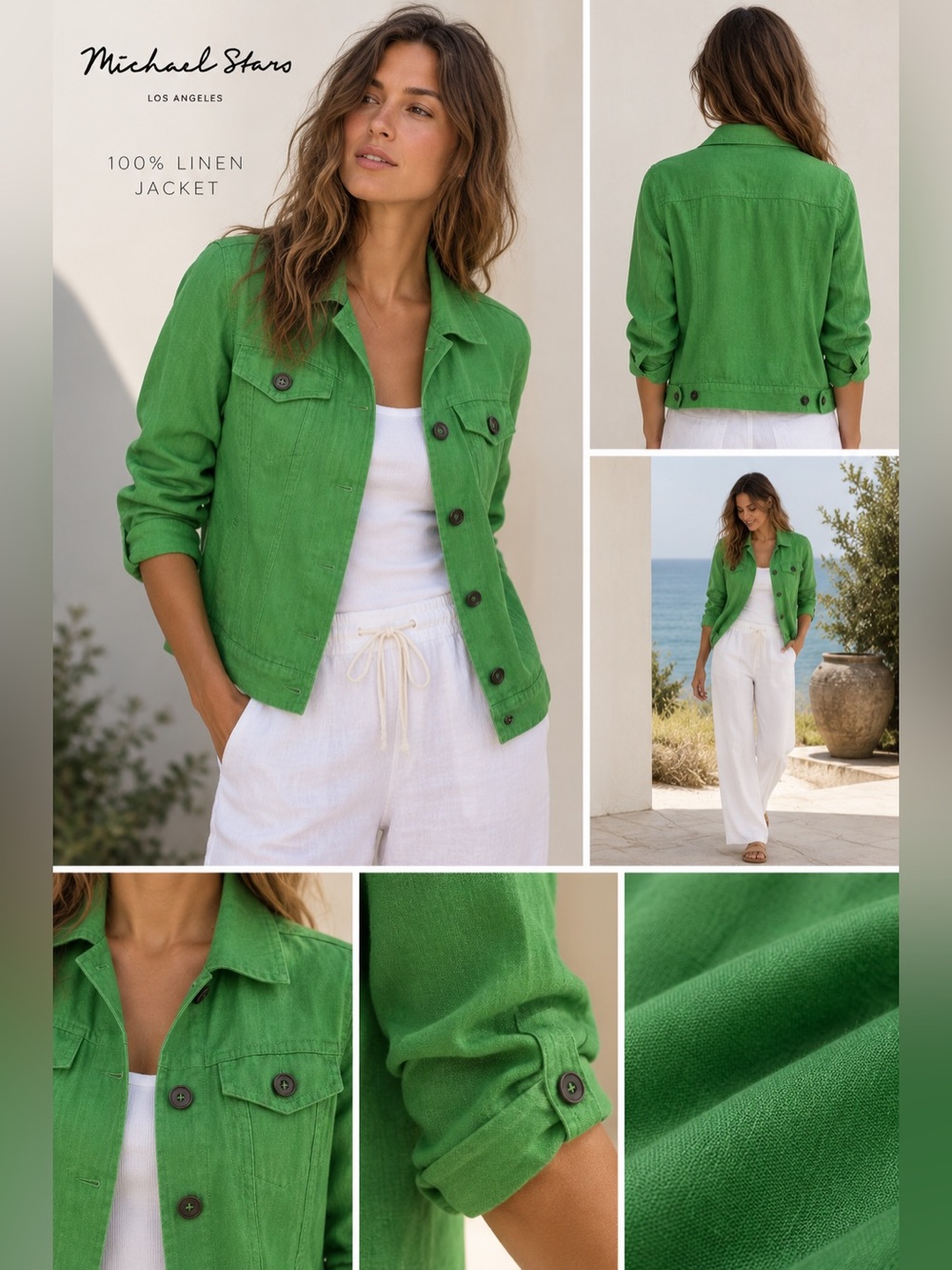 Michael Stars 100% Linen Jacket Green XS Button Front Lightweight